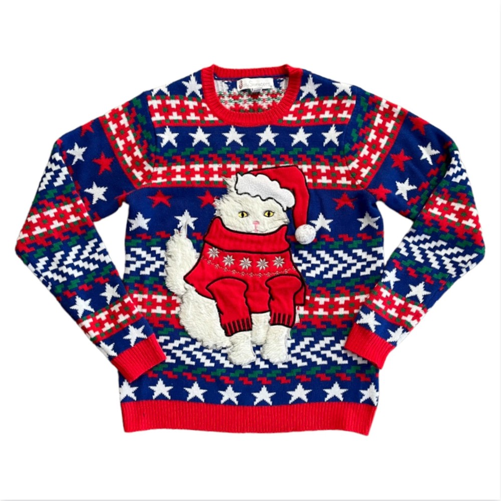 Ugly Christmas Sweater Cat Size Medium